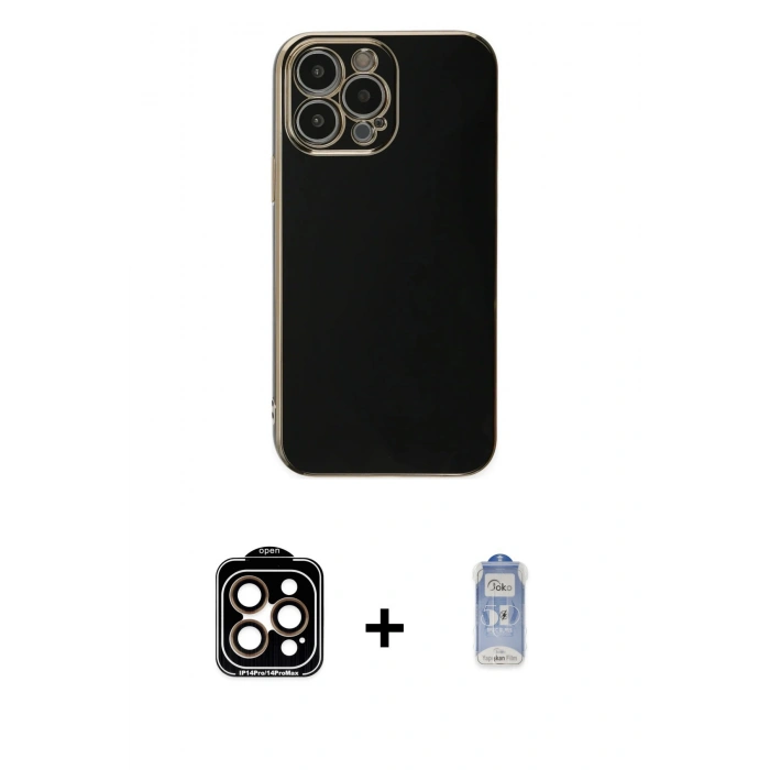 MARSİLYAN™- iPhone 15 Pro Max Kılıf Yankı Serisi - Siyah Joko Magic 5D Cam + PVD Metal Kamera Lens - TU