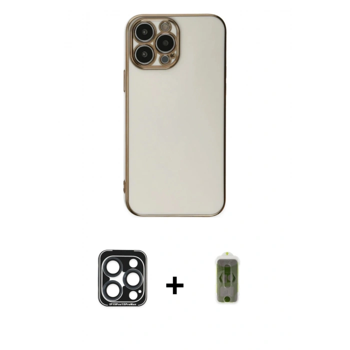 MARSİLYAN™- iPhone 15 Pro Max Kılıf Yankı Serisi - Siyah Joko Magic 5D Hayalet Cam + PVD Metal Kamera Lens - LT