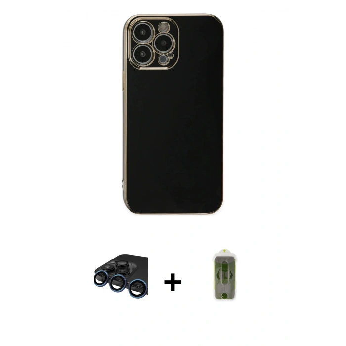 MARSİLYAN™- iPhone 15 Pro Max Kılıf Yankı Serisi - Siyah Joko Magic 5D Hayalet Cam + Raze Metal Kamera Lens - LT