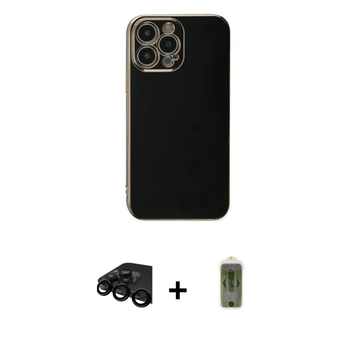 MARSİLYAN™- iPhone 15 Pro Max Kılıf Yankı Serisi - Siyah Joko Magic 5D Hayalet Cam + Raze Metal Kamera Lens - SH