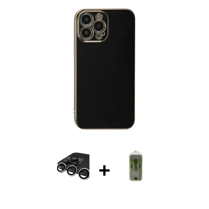 MARSİLYAN™- iPhone 15 Pro Max Kılıf Yankı Serisi - Siyah Joko Magic 5D Hayalet Cam + Raze Metal Kamera Lens - GS