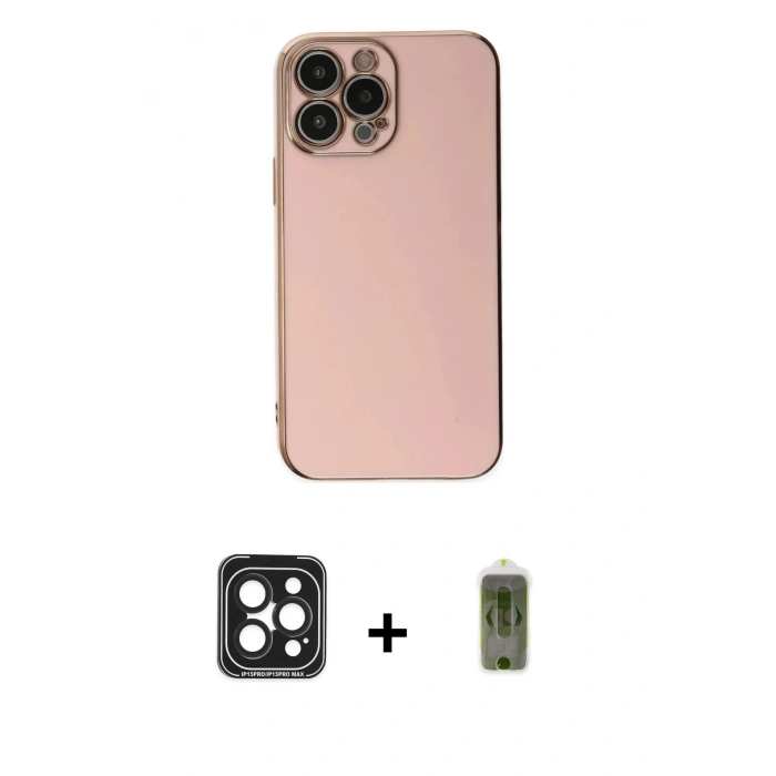 MARSİLYAN™- iPhone 15 Pro Max Kılıf Yankı Serisi - Siyah Joko Magic 5D Hayalet Cam + PVD Metal Kamera Lens - SH
