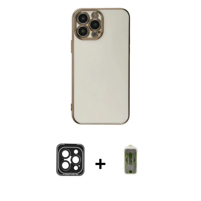 MARSİLYAN™- iPhone 15 Pro Max Kılıf Yankı Serisi - Siyah Joko Magic 5D Hayalet Cam + PVD Metal Kamera Lens - SH