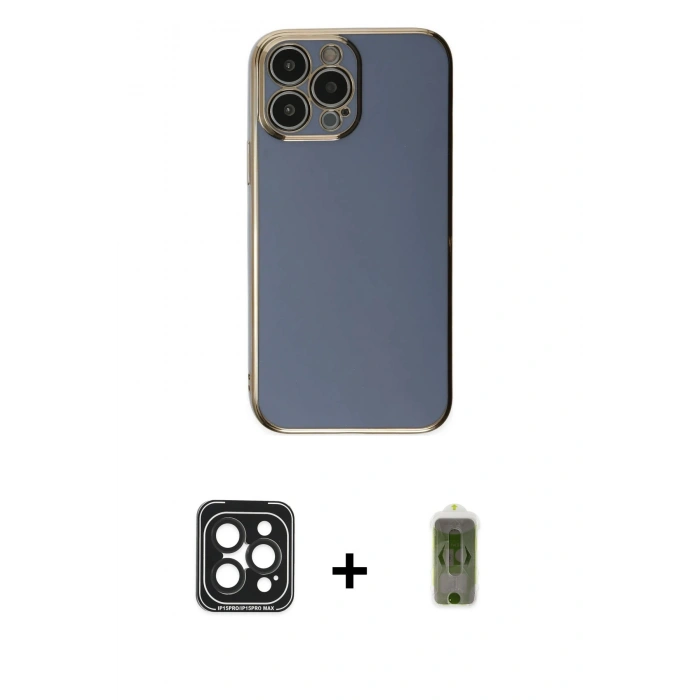 MARSİLYAN™- iPhone 15 Pro Max Kılıf Yankı Serisi - Siyah Joko Magic 5D Hayalet Cam + PVD Metal Kamera Lens - SH