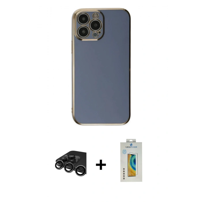 MARSİLYAN™- iPhone 15 Pro Max Kılıf Yankı Serisi - Siyah Polymer Nano Ekran Koruyucu + Raze Metal Kamera Lens - TMGI