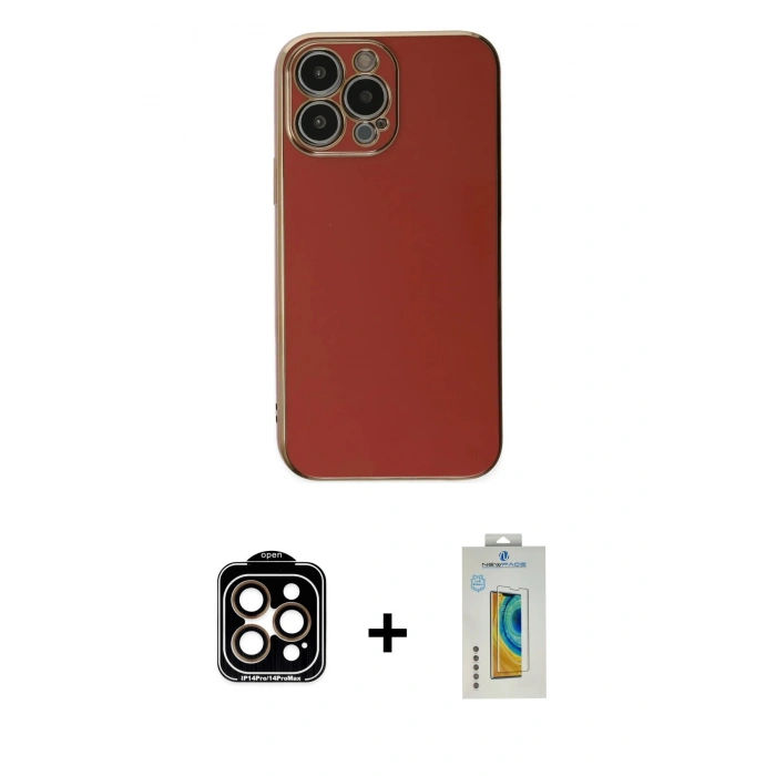 MARSİLYAN™- iPhone 15 Pro Max Kılıf Yankı Serisi - Siyah Polymer Nano Ekran Koruyucu + PVD Metal Kamera Lens - TU
