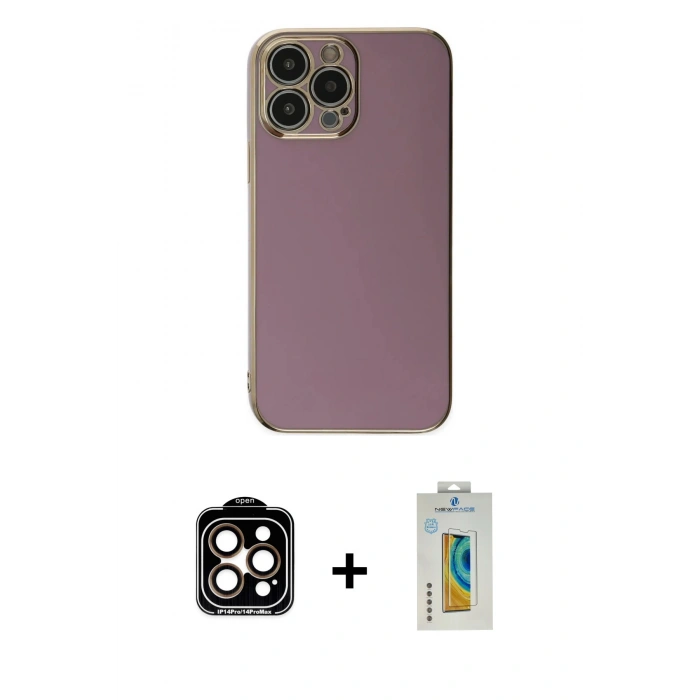 MARSİLYAN™- iPhone 15 Pro Max Kılıf Yankı Serisi - Siyah Polymer Nano Ekran Koruyucu + PVD Metal Kamera Lens - TU