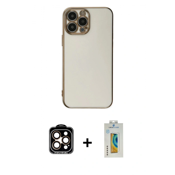 MARSİLYAN™- iPhone 15 Pro Max Kılıf Yankı Serisi - Siyah Polymer Nano Ekran Koruyucu + PVD Metal Kamera Lens - TU