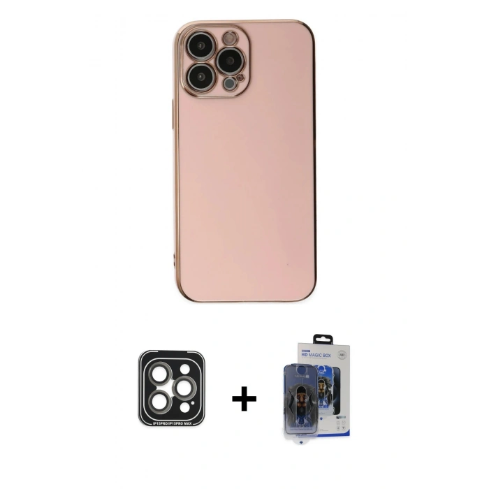 MARSİLYAN™- iPhone 15 Pro Max Kılıf Yankı Serisi - Siyah Vanessa Magic Cam + PVD Metal Kamera Lens - GI