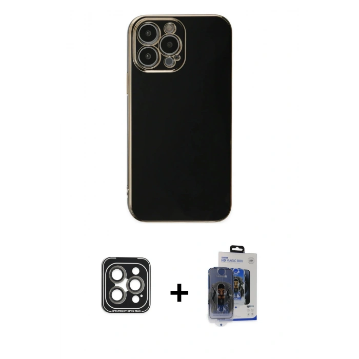 MARSİLYAN™- iPhone 15 Pro Max Kılıf Yankı Serisi - Siyah Vanessa Magic Cam + PVD Metal Kamera Lens - GI