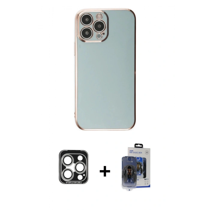 MARSİLYAN™- iPhone 15 Pro Max Kılıf Yankı Serisi - Siyah Vanessa Magic Cam + Gümüş PVD Metal Kamera Lens