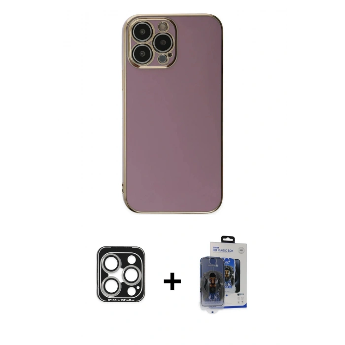 MARSİLYAN™- iPhone 15 Pro Max Kılıf Yankı Serisi - Siyah Vanessa Magic Cam + Gümüş PVD Metal Kamera Lens