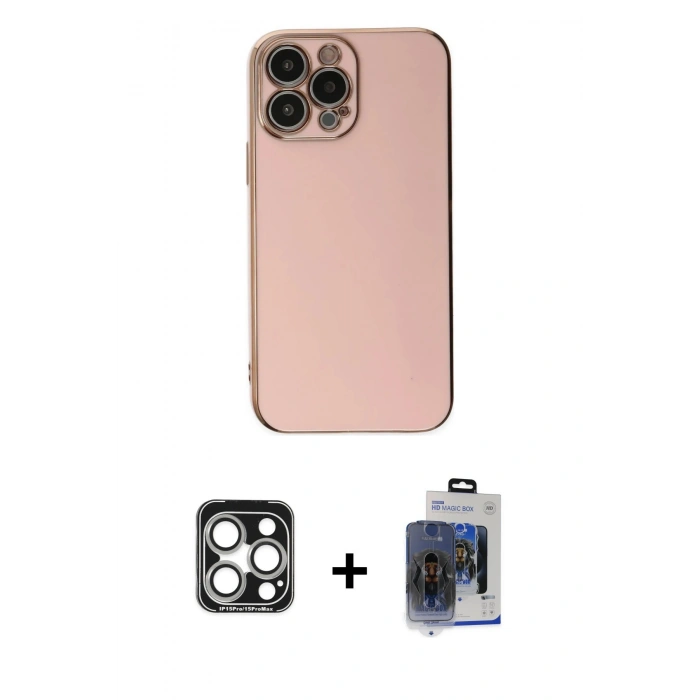 MARSİLYAN™- iPhone 15 Pro Max Kılıf Yankı Serisi - Siyah Vanessa Magic Cam + Gümüş PVD Metal Kamera Lens