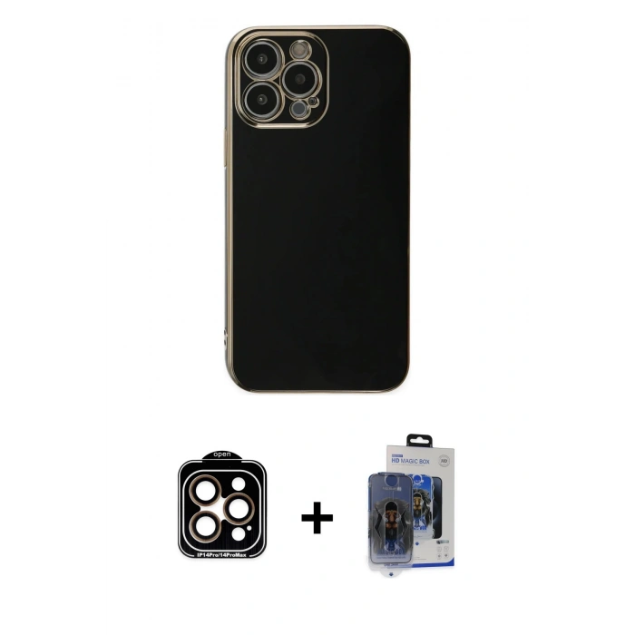 MARSİLYAN™- iPhone 15 Pro Max Kılıf Yankı Serisi - Siyah Vanessa Magic Cam + PVD Metal Kamera Lens - TU