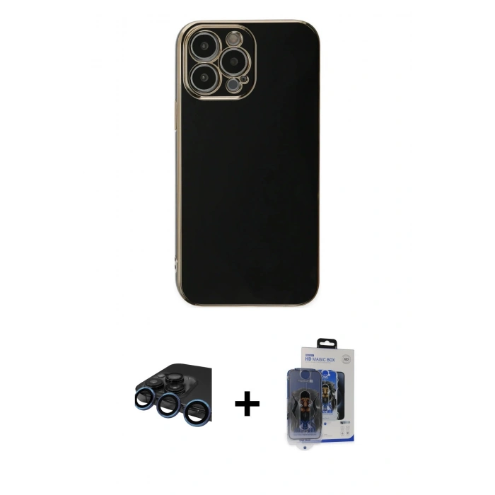 MARSİLYAN™- iPhone 15 Pro Max Kılıf Yankı Serisi - Siyah Vanessa Magic Cam + Raze Metal Kamera Lens - LT
