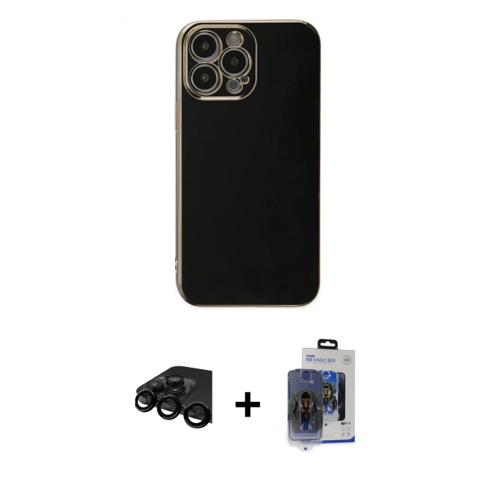 MARSİLYAN™- iPhone 15 Pro Max Kılıf Yankı Serisi - Siyah Vanessa Magic Cam + Raze Metal Kamera Lens - SH