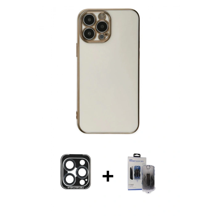 MARSİLYAN™- iPhone 15 Pro Max Kılıf Yankı Serisi - Siyah Vanessa Magic Hayalet Cam + PVD Metal Kamera Lens - LT