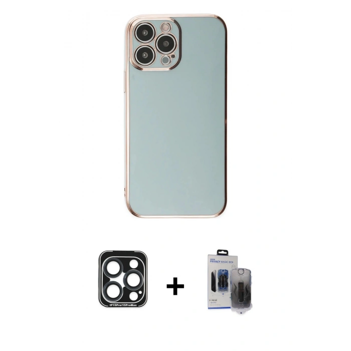 MARSİLYAN™- iPhone 15 Pro Max Kılıf Yankı Serisi - Siyah Vanessa Magic Hayalet Cam + PVD Metal Kamera Lens - LT