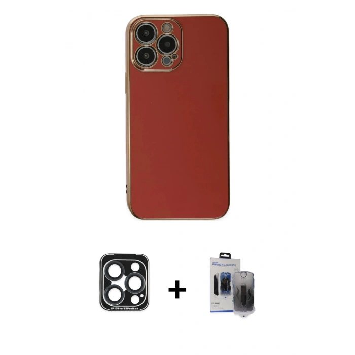MARSİLYAN™- iPhone 15 Pro Max Kılıf Yankı Serisi - Siyah Vanessa Magic Hayalet Cam + PVD Metal Kamera Lens - LT