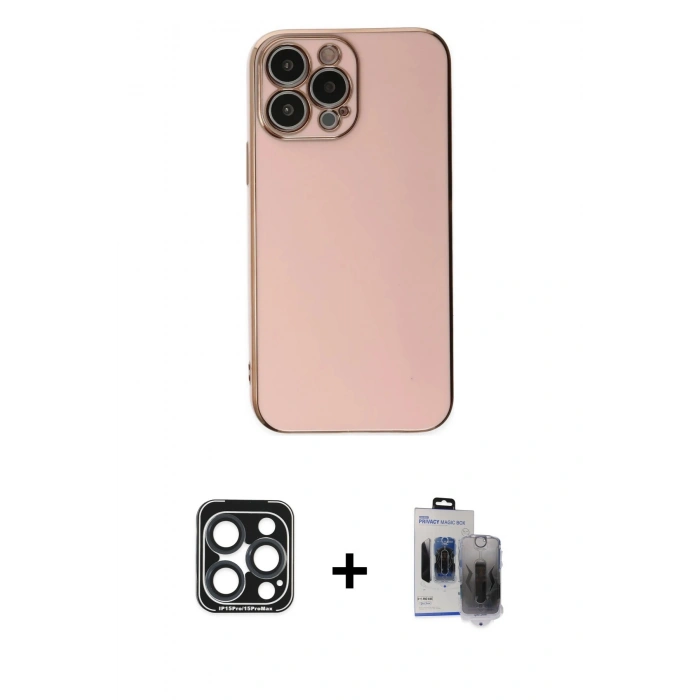 MARSİLYAN™- iPhone 15 Pro Max Kılıf Yankı Serisi - Siyah Vanessa Magic Hayalet Cam + PVD Metal Kamera Lens - LT