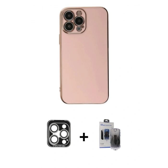 MARSİLYAN™- iPhone 15 Pro Max Kılıf Yankı Serisi - Siyah Vanessa Magic Hayalet Cam + PVD Metal Kamera Lens - GS