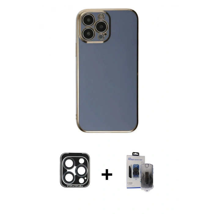 MARSİLYAN™- iPhone 15 Pro Max Kılıf Yankı Serisi - Siyah Vanessa Magic Hayalet Cam + PVD Metal Kamera Lens - LT