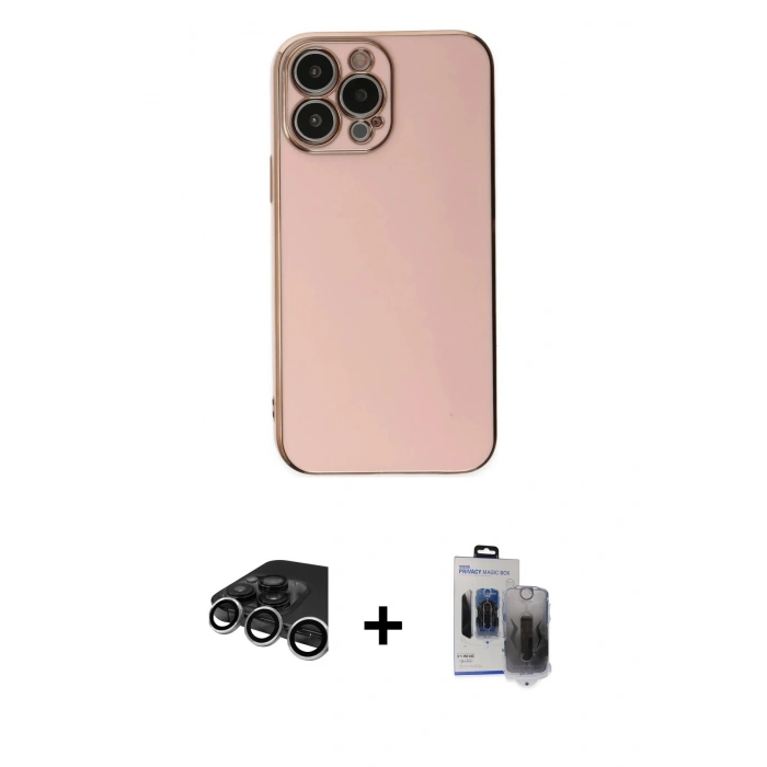 MARSİLYAN™- iPhone 15 Pro Max Kılıf Yankı Serisi - Siyah Vanessa Magic Hayalet Cam + Raze Metal Kamera Lens - GS