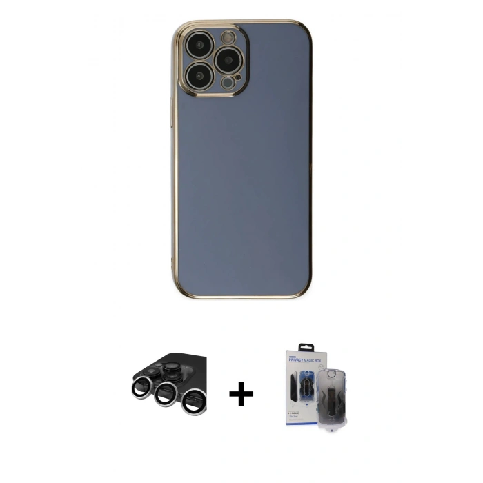 MARSİLYAN™- iPhone 15 Pro Max Kılıf Yankı Serisi - Siyah Vanessa Magic Hayalet Cam + Raze Metal Kamera Lens - GS