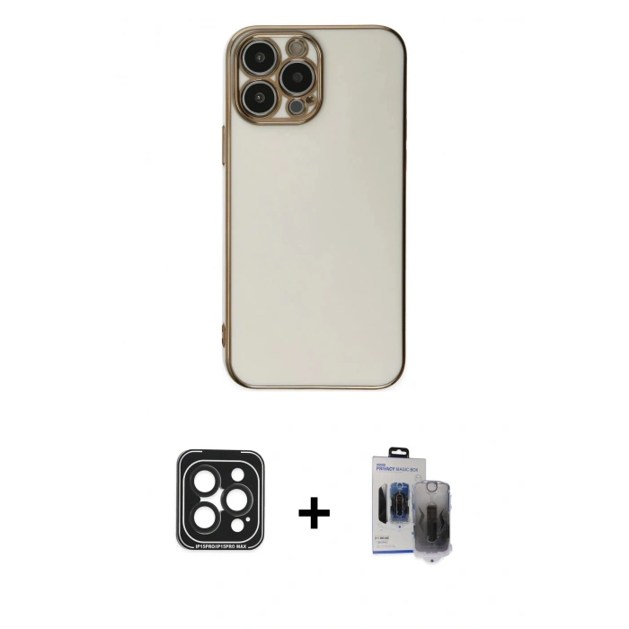 MARSİLYAN™- iPhone 15 Pro Max Kılıf Yankı Serisi - Siyah Vanessa Magic Hayalet Cam + PVD Metal Kamera Lens - SH