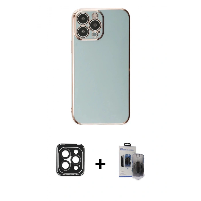 MARSİLYAN™- iPhone 15 Pro Max Kılıf Yankı Serisi - Siyah Vanessa Magic Hayalet Cam + PVD Metal Kamera Lens - SH