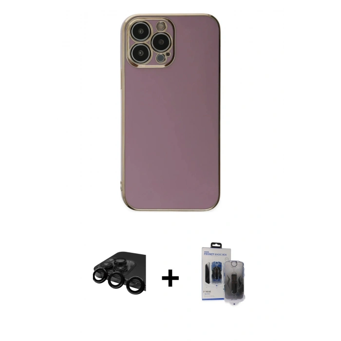 MARSİLYAN™- iPhone 15 Pro Max Kılıf Yankı Serisi - Siyah Vanessa Magic Hayalet Cam + Siyah Raze Metal Kamera Lens