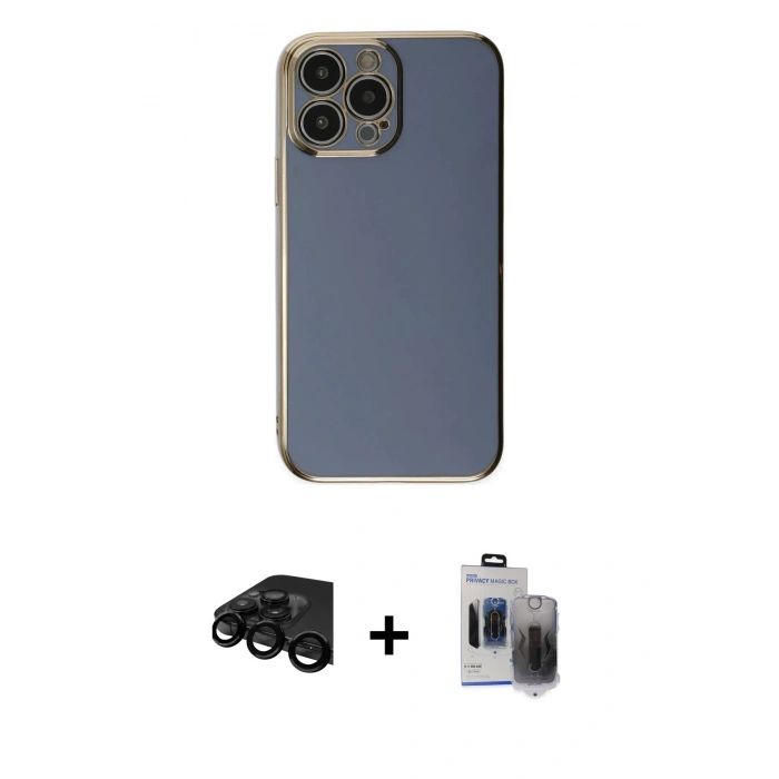 MARSİLYAN™- iPhone 15 Pro Max Kılıf Yankı Serisi - Siyah Vanessa Magic Hayalet Cam + Siyah Raze Metal Kamera Lens