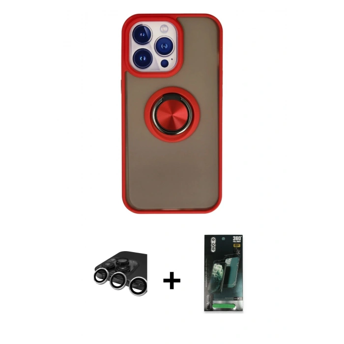 MARSİLYAN™- iPhone 15 Pro Max Kılıf Yörünge Çizgi - Şeffaf 360 Full Body Arka Koruyucu + Raze Metal Kamera Lens - GS