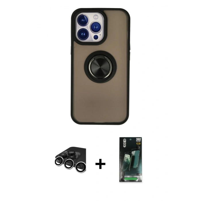 MARSİLYAN™- iPhone 15 Pro Max Kılıf Yörünge Çizgi - Şeffaf 360 Full Body Arka Koruyucu + Raze Metal Kamera Lens - GS