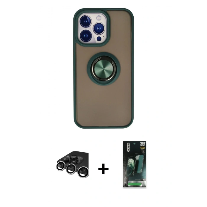 MARSİLYAN™- iPhone 15 Pro Max Kılıf Yörünge Çizgi - Şeffaf 360 Full Body Arka Koruyucu + Raze Metal Kamera Lens - GS