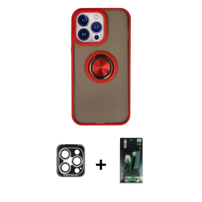 MARSİLYAN™- iPhone 15 Pro Max Kılıf Yörünge Çizgi - Şeffaf 360 Full Body Arka Koruyucu + PVD Metal Kamera Lens - GS