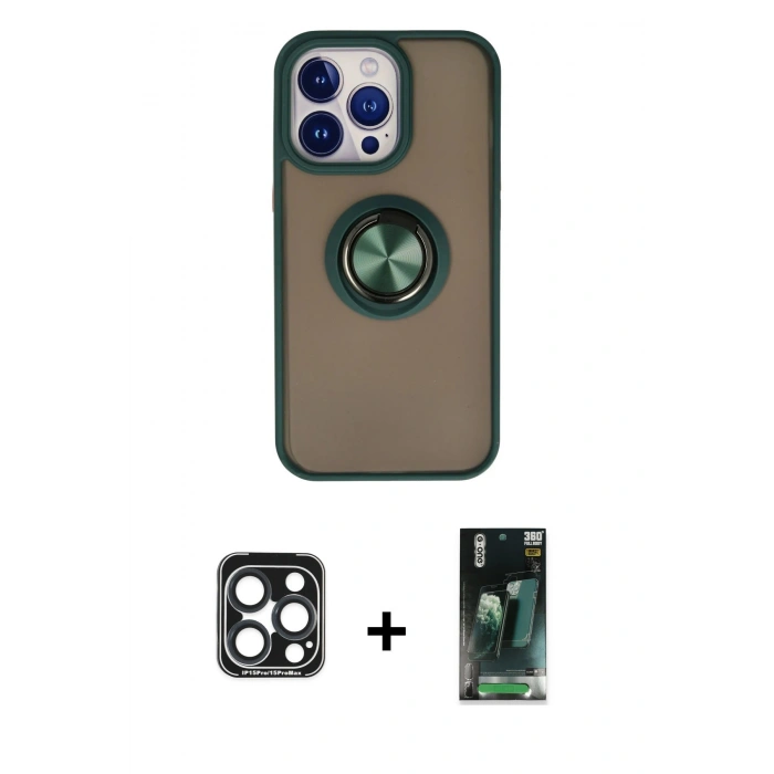 MARSİLYAN™- iPhone 15 Pro Max Kılıf Yörünge Çizgi - Şeffaf 360 Full Body Arka Koruyucu + PVD Metal Kamera Lens - LT