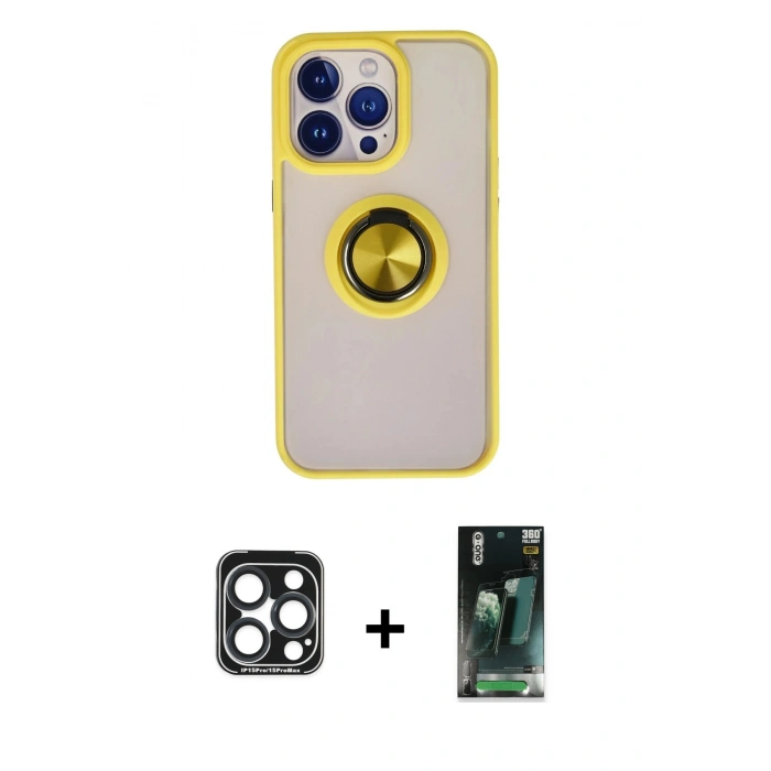 MARSİLYAN™- iPhone 15 Pro Max Kılıf Yörünge Çizgi - Şeffaf 360 Full Body Arka Koruyucu + PVD Metal Kamera Lens - LT