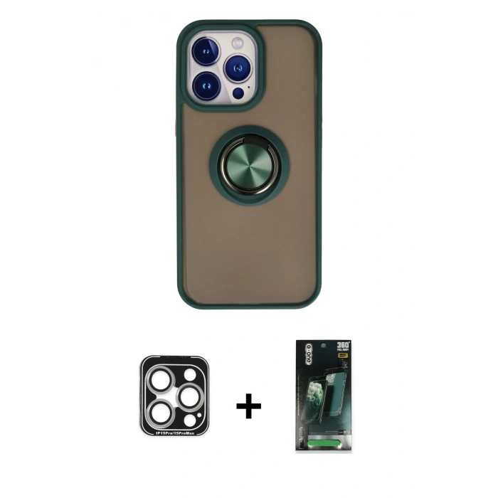 MARSİLYAN™- iPhone 15 Pro Max Kılıf Yörünge Çizgi - Şeffaf 360 Full Body Arka Koruyucu + PVD Metal Kamera Lens - GS