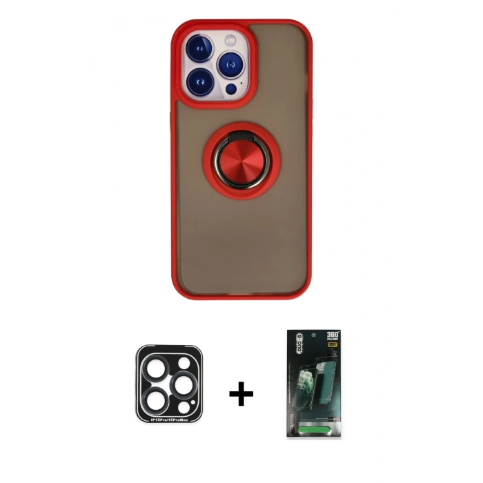 MARSİLYAN™- iPhone 15 Pro Max Kılıf Yörünge Çizgi - Şeffaf 360 Full Body Arka Koruyucu + PVD Metal Kamera Lens - LT