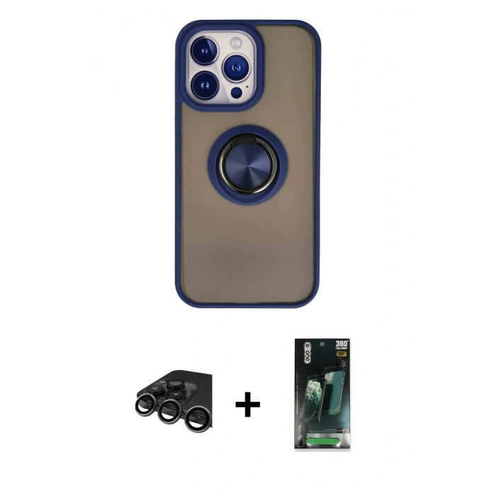 MARSİLYAN™- iPhone 15 Pro Max Kılıf Yörünge Çizgi - Şeffaf 360 Full Body Arka Koruyucu + Raze Metal Kamera Lens - TMGI
