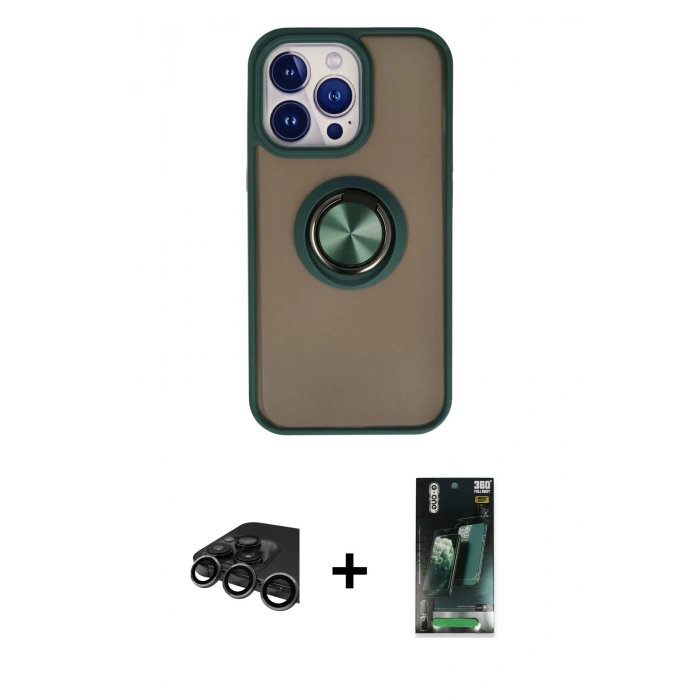 MARSİLYAN™- iPhone 15 Pro Max Kılıf Yörünge Çizgi - Şeffaf 360 Full Body Arka Koruyucu + Raze Metal Kamera Lens - TMGI