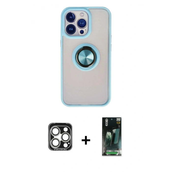 MARSİLYAN™- iPhone 15 Pro Max Kılıf Yörünge Çizgi - Siyah 360 Mat Full Body Arka Koruyucu + PVD Metal Kamera Lens - GS