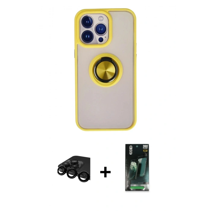 MARSİLYAN™- iPhone 15 Pro Max Kılıf Yörünge Çizgi - Siyah 360 Mat Full Body Arka Koruyucu + Raze Metal Kamera Lens - SH