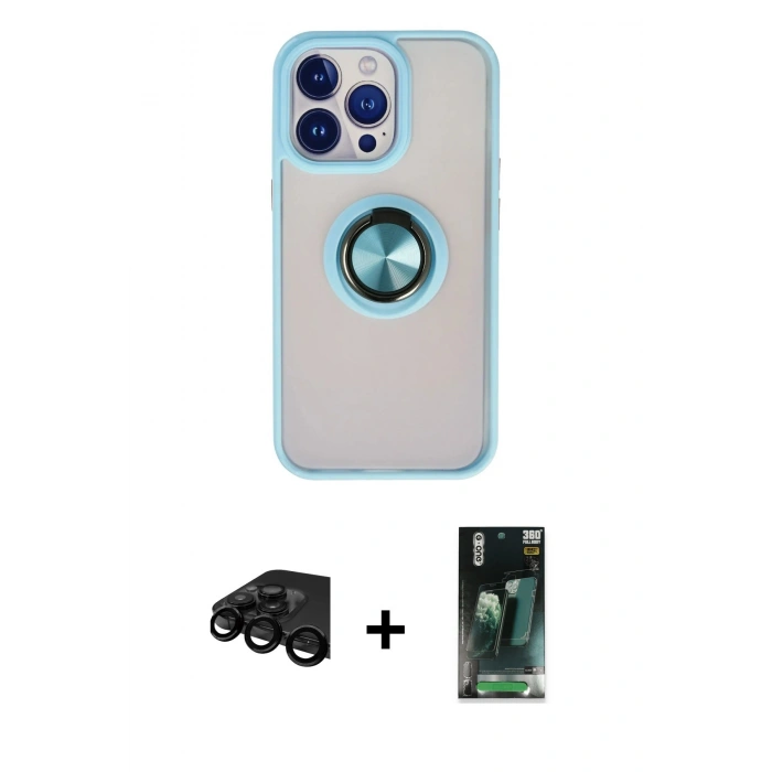 MARSİLYAN™- iPhone 15 Pro Max Kılıf Yörünge Çizgi - Siyah 360 Mat Full Body Arka Koruyucu + Raze Metal Kamera Lens - SH