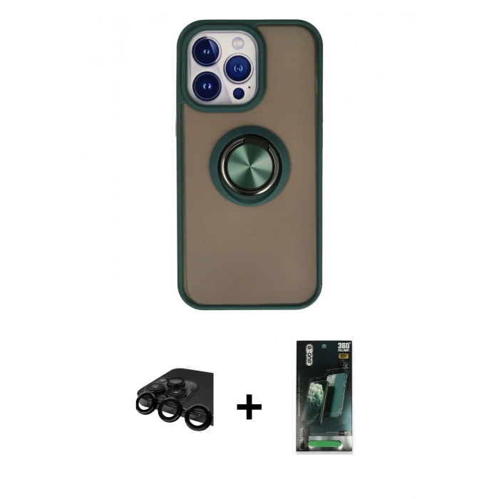 MARSİLYAN™- iPhone 15 Pro Max Kılıf Yörünge Çizgi - Siyah 360 Mat Full Body Arka Koruyucu + Raze Metal Kamera Lens - SH