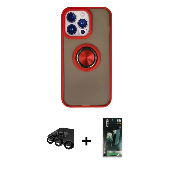 MARSİLYAN™- iPhone 15 Pro Max Kılıf Yörünge Çizgi - Siyah 360 Mat Full Body Arka Koruyucu + Raze Metal Kamera Lens - SH