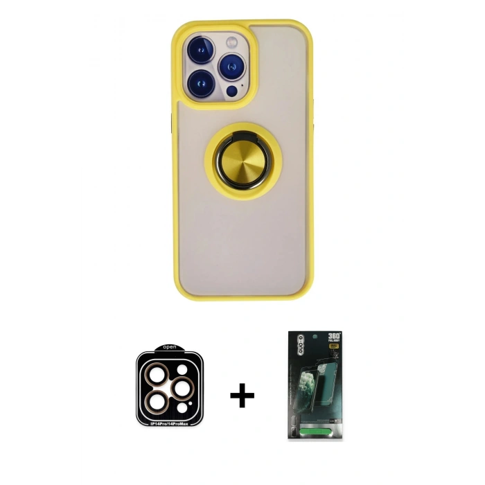 MARSİLYAN™- iPhone 15 Pro Max Kılıf Yörünge Çizgi - Siyah 360 Mat Full Body Arka Koruyucu + PVD Metal Kamera Lens - TU
