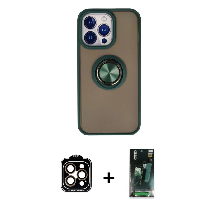 MARSİLYAN™- iPhone 15 Pro Max Kılıf Yörünge Çizgi - Siyah 360 Mat Full Body Arka Koruyucu + PVD Metal Kamera Lens - TU