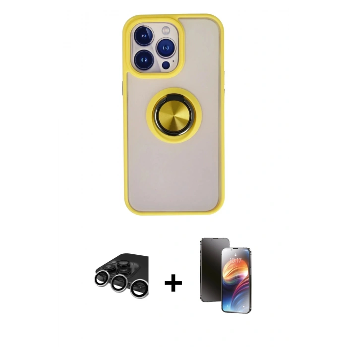MARSİLYAN™- iPhone 15 Pro Max Kılıf Yörünge Çizgi - Siyah 3D Antistatik Mat Seramik Nano Ekran Koruyucu + Raze Metal Kamera Lens - GS